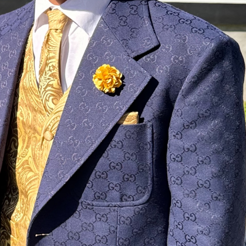 100% Authentic - GUCCI Monogram Jacket - Formal Suit Coat Size 46R - Navy Blue